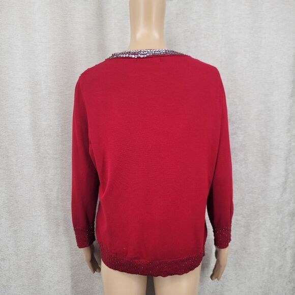 Liz Claiborne Silk Blend Red Embellished Cardigan Sweater Beaded Lined - Picture 9 of 12